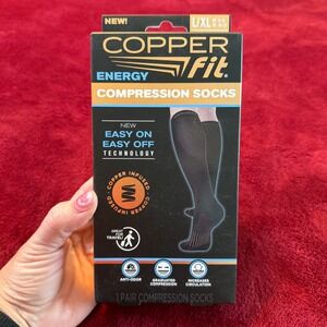 Copper Fit Energy Compression Socks Black L/XL Copper Infused Anti-Odor 1 Pair